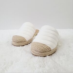 NWB Bamboo White Puff Quilted Espadrille Slip On Summer Flat Mules Women Size 8